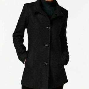NWOT INC Black Stand Collar Peacoat Wool B…